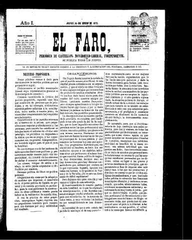 Imagen de El Faro : Periódico de Castellón, monárquico-liberal, independiente