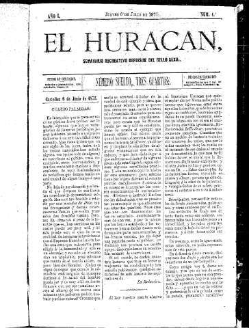 Imagen de El Huracán  : Semanario recreativo defensor del bello sexo